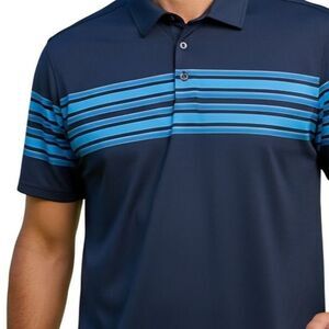Skechers Go‎ Golf Polo Shirt Men's XL Blue Striped Performance Golf Activewear